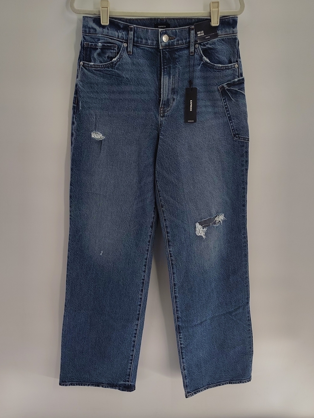 Express Wide Leg High Rise Denim Jeans 10 Long Distressed Stretch  NWT